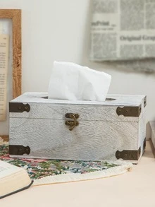 Hộp đựng khăn giấy bằng gỗ 1pc - Màu be - Xem 3