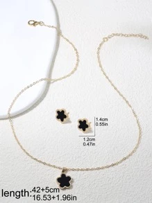 3入組/套時尚鋅合金花朵裝飾首飾套裝適合女士日常裝飾 - 黑色 - 查看 5