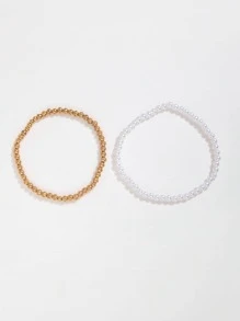 2入組/套時尚合成樹脂極簡串珠手鏈適合女士日常裝飾 - 彩色 - 查看 4