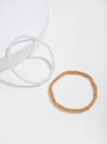 2入組/套時尚合成樹脂極簡串珠手鏈適合女士日常裝飾 - 彩色 - 查看 5