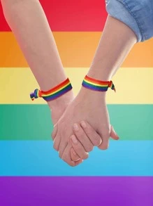 10入組LGBT彩虹條紋圖案派對腕帶 - 彩色 - 查看 3