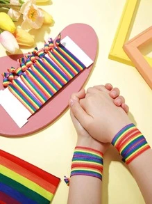 10入組LGBT彩虹條紋圖案派對腕帶 - 彩色 - 查看 1