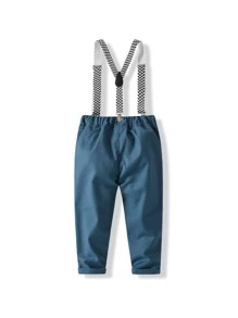 KIMOCAT Baby Boy Striped Bow Front Shirt & Suspender Pants Set