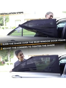 2PCs Car Window Sunshade Mesh Car Styling Breathable Sun Shade Curtain Auto Rear Side Window Sun Visor Cover Kids UV Protective - Black - View 7