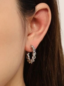 Twist Design Cuff Hoop Bông tai - Bạc - Xem 2