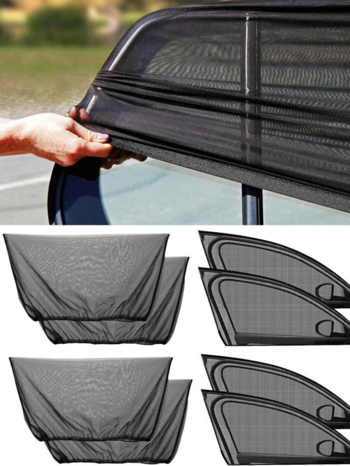 2PCs Car Window Sunshade Mesh Car Styling Breathable Sun Shade Curtain Auto Rear Side Window Sun Visor Cover Kids UV Protective - Black - View 1