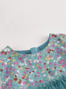 MARC&JANIE Young Girl French Countryside Style Floral Mesh Splice Sleeveless Dress, Summer