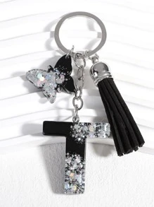 Letter & Tassel Charm Keychain - Multicolor - View 1