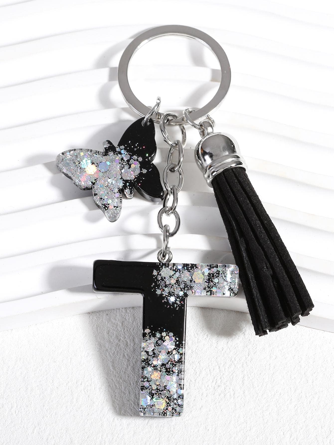 Letter & Tassel Charm Keychain - Multicolor - View 1