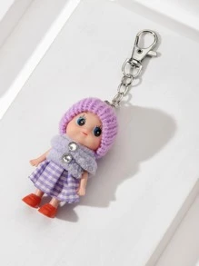 蓝色格子裙女孩造型钥匙扣汽车配饰女士钥匙扣饰品