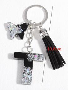 Letter & Tassel Charm Keychain - Multicolor - View 3