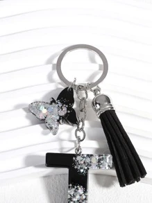 Letter & Tassel Charm Keychain - Multicolor - View 4