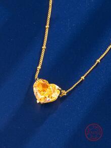 1入組優雅&豪華925 銀心形項鍊,完美適用於女性日常穿著,結婚紀念日首飾類禮品