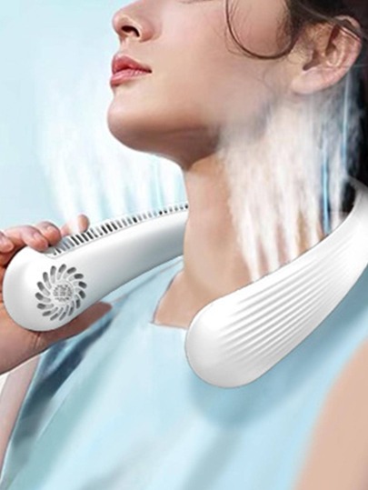 1pc ABS Neck Hanging Fan, Modernist White Portable Leafless Mini Fan For Outdoor