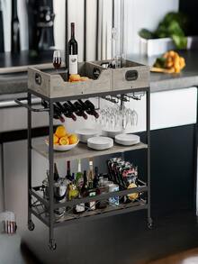 Bar Cart,3 Tier Bar Carts for The Home,Rustic Bar Cart with Wheels,Two Portable Trays,Wine Rack,Glasses Holder,Industrial Serving Cart for Kitchen,Living Room,Dining Room - 灰色 - 查看 1