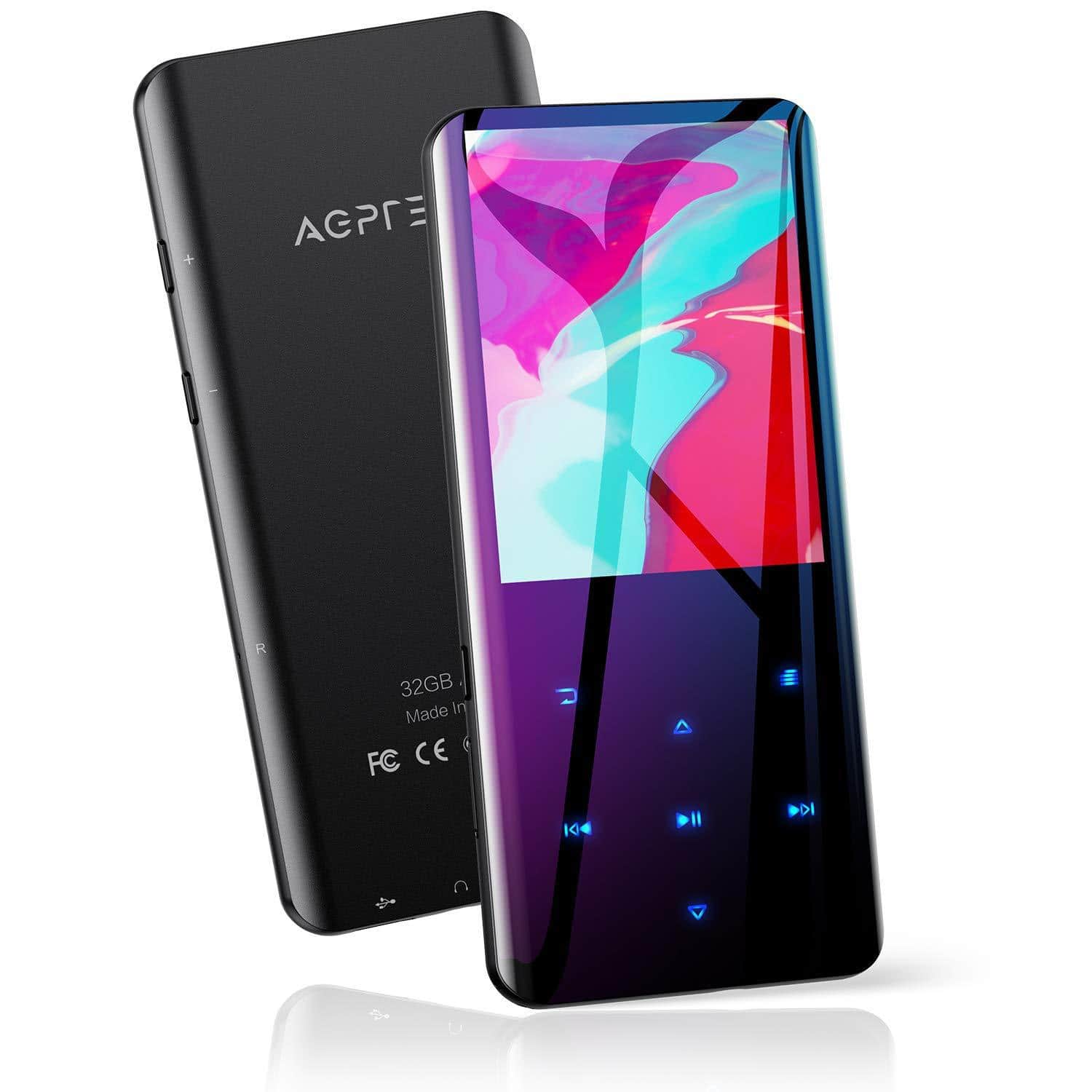 32GB MP3 Player with Bluetooth 5.0, AGPTEK A19X 2.4" Curved Screen Portable Music Player with Speaker Lossless Sound with FM Radio, Voice Recorder, Supports up to 128GB