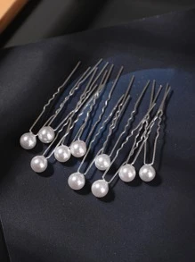 10入組人造珍珠裝飾髮夾 - 白色 - 查看 2