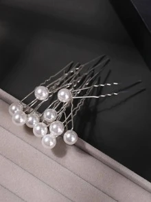 10入組人造珍珠裝飾髮夾 - 白色 - 查看 4