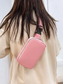 Gói Fanny nhỏ với thiết kế khóa phát hành tối giản có dây kéo - Hồng - Xem 2