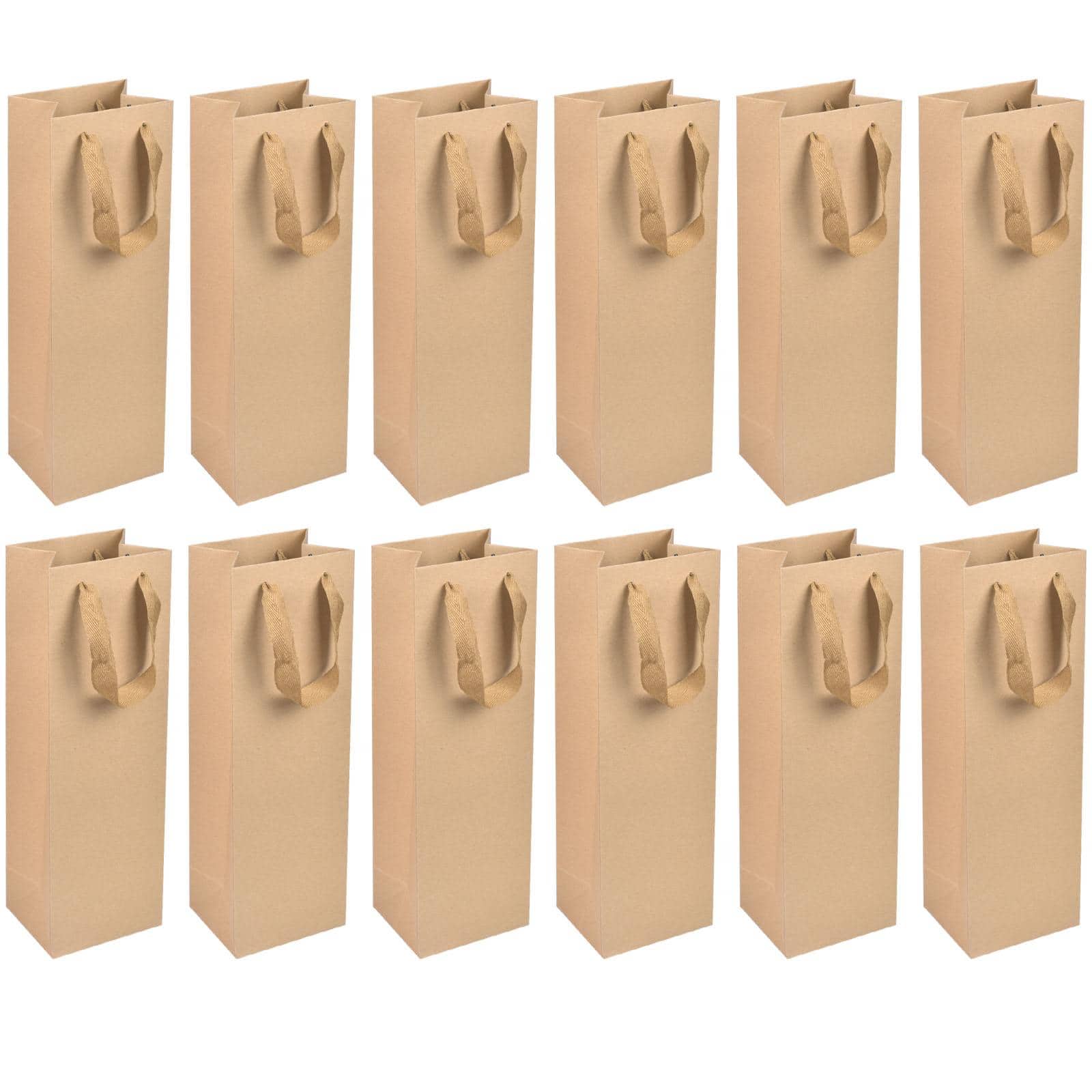 12入組帶繩把手酒瓶禮品袋，牛皮紙酒手提袋，單支酒香檳袋 - 薑色 - 查看 1