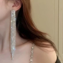 2件套时尚个性长流苏立方氧化锆装饰女士耳环 - 長款流蘇耳環 - 查看 6