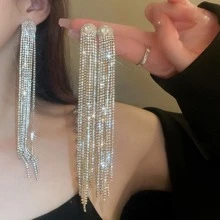 2件套时尚个性长流苏立方氧化锆装饰女士耳环 - 長款流蘇耳環 - 查看 4