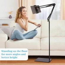 Soporte de piso para tablet, soporte de piso para iPad de 61 pulgadas y soporte de brazo para tablet para cama o computadora, soporte giratorio de 360° para iPad, iPhone, Sumsung Tab, Switch y otros teléfonos y tabletas de 4.7 a 12.9 pulgadas - Negro - Ver 3