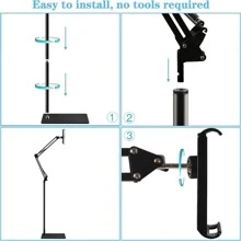Soporte de piso para tablet, soporte de piso para iPad de 61 pulgadas y soporte de brazo para tablet para cama o computadora, soporte giratorio de 360° para iPad, iPhone, Sumsung Tab, Switch y otros teléfonos y tabletas de 4.7 a 12.9 pulgadas - Negro - Ver 6