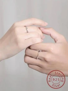 2pcs Couple Cubic Zirconia Decor Silver Wedding Band - Multicolor - View 2