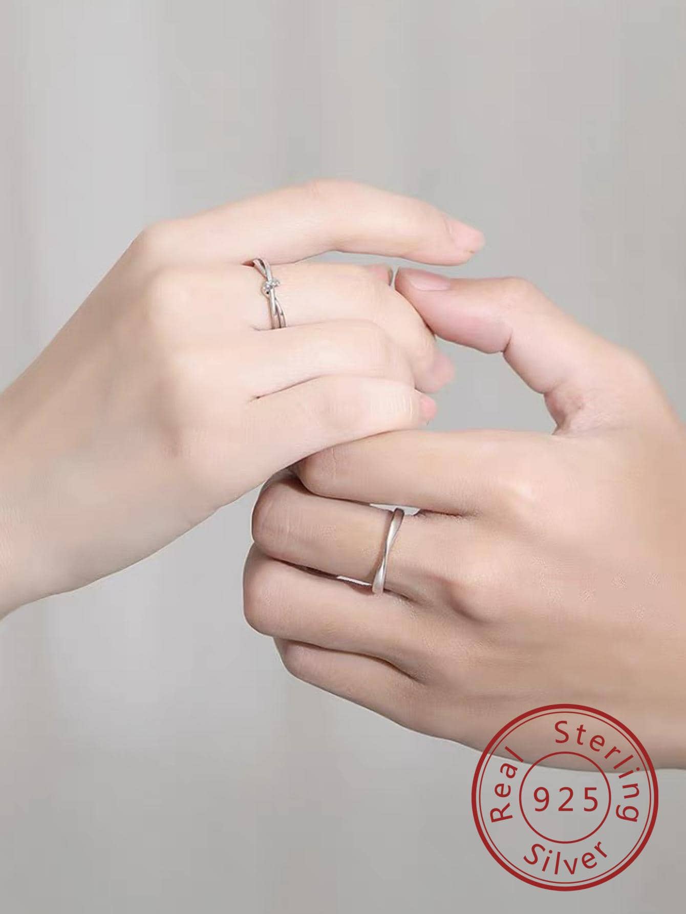 2pcs Couple Cubic Zirconia Decor Silver Wedding Band