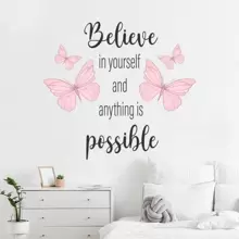 1 pieza Adhesivo de pared con gráfico de mariposa y eslogan,Adhesivos,Calcomanía de pared,Calcomanía de vinilo para decoración del hogar,Artículos de decoración de primavera para refrescar su hogar,Adhesivos de decoración Rama