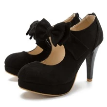 Fereshte Women's Vintage Bow Tie High Heel Platform Closed Toe Dress Pumps - màu đen - Xem 2