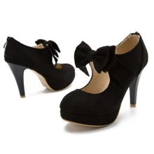 Fereshte Women's Vintage Bow Tie High Heel Platform Closed Toe Dress Pumps - màu đen - Xem 4