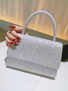 Bling, Sáng bóng quyến rũ, Thanh lịch, Tinh tế Long lanh nắp vuông Túi có tay cầm trên cùng Túi ăn tối tối giản, Túi buổi tối cho cô gái dự tiệc, phụ nữ, dành cho nữ Hoàn hảo cho bữa tiệc, đám cưới, vũ hội, bữa tối / tiệc, món quà tốt nhất cho phụ nữ - Bạc - Xem 4