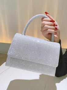 Bling, Sáng bóng quyến rũ, Thanh lịch, Tinh tế Long lanh nắp vuông Túi có tay cầm trên cùng Túi ăn tối tối giản, Túi buổi tối cho cô gái dự tiệc, phụ nữ, dành cho nữ Hoàn hảo cho bữa tiệc, đám cưới, vũ hội, bữa tối / tiệc, món quà tốt nhất cho phụ nữ - Bạc - Xem 3