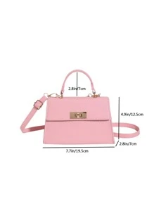 Mini Twist Lock Flap Túi vuông Màu trơn Tay cầm trên cùng - Hồng - Xem 7