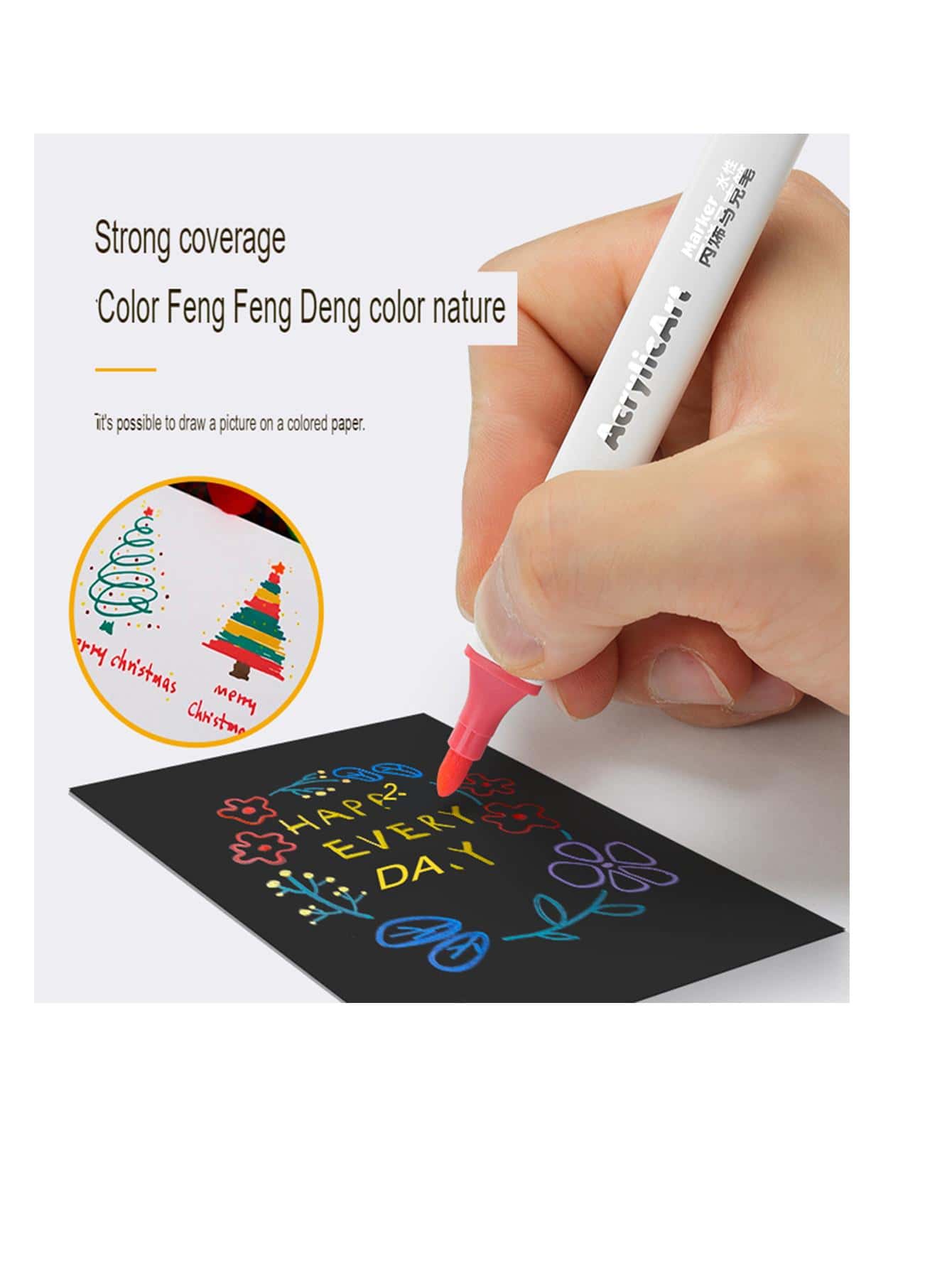 9pcs Colorful Simple Letter Graphic Maker Pen, Portable Multi-purpose Highlight Pen For Painting - Multicolor - View 1