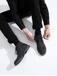 SHOESMALL Men's Elegant Chelsea Chukka Boots Classic Dress Boots Lace Up Desert Ankle Boots Casual Vintage Fashion Black Boots Seasonal Boots Drop - 黑色 - 查看 2