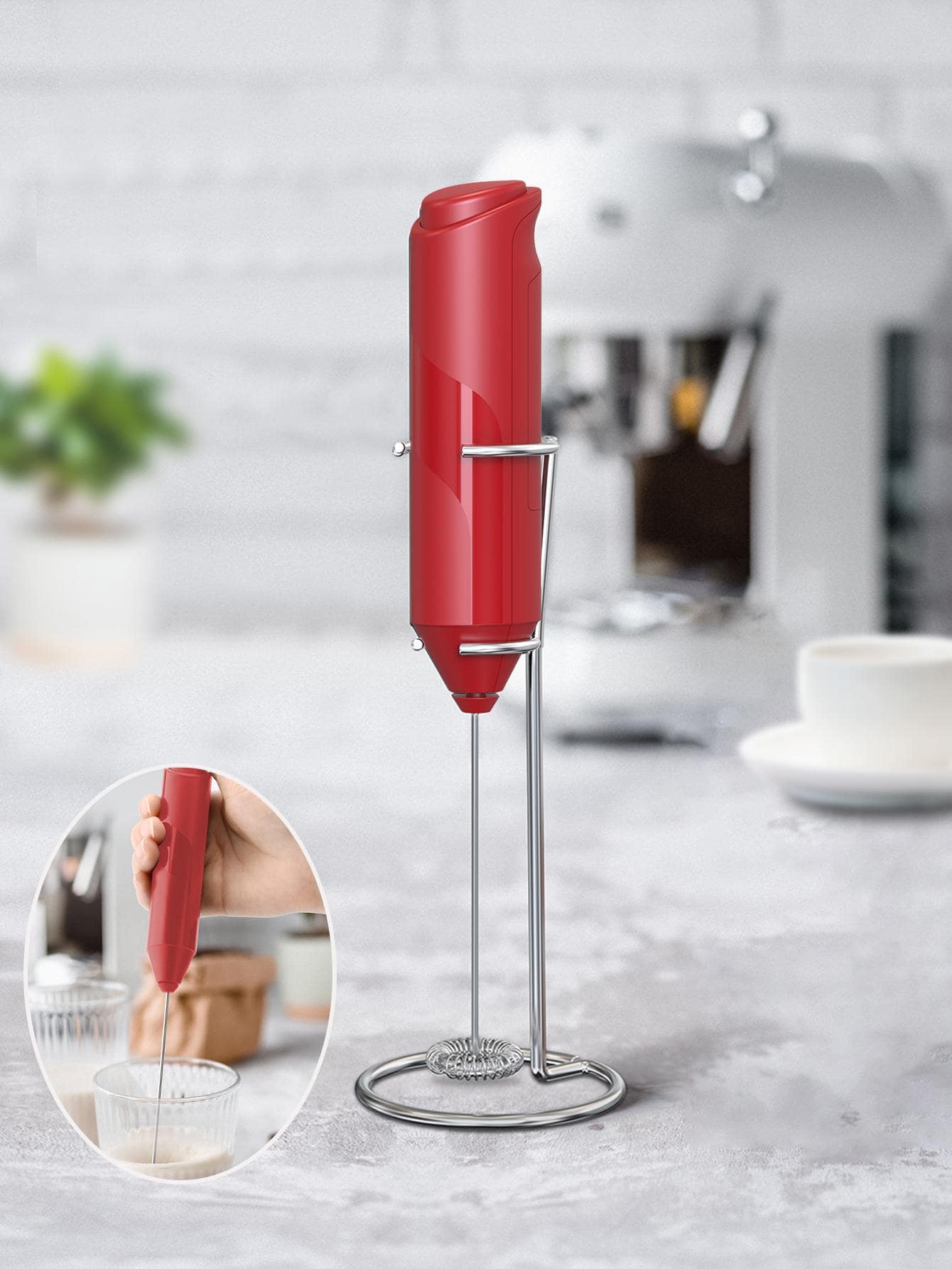 REUP 1pc Multifunction Portable ABS Milk Frother, Modern Red Battery Operated Whisk For Kitchen - Red - View 1
