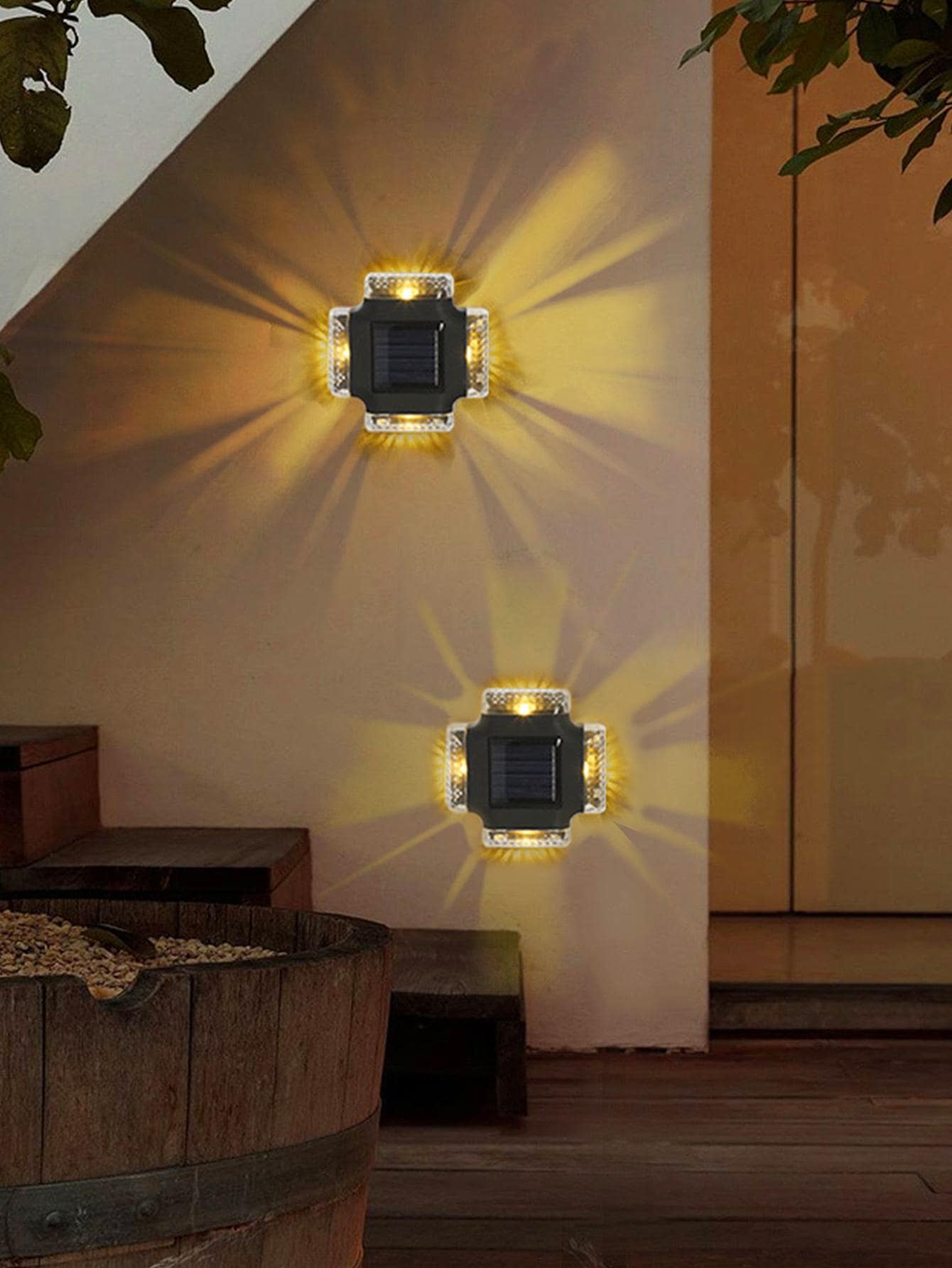 1入組防水太陽能圍欄燈，戶外太陽能壁燈，太陽能庭院燈，戶外後院，露台，甲板欄杆，樓梯欄杆，游泳池，牆壁太陽能燈 - 黃色 - 查看 1