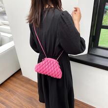 Minimalist Quilted Ruched Bag Neon Pink Chain Strap - Pink - View 3