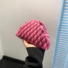 Minimalist Quilted Ruched Bag Neon Pink Chain Strap - Pink - View 4