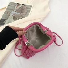 Minimalist Quilted Ruched Bag Neon Pink Chain Strap - Pink - View 9