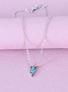 波西米亞鋅合金綠松石色閃電吊墜項鍊適合女士日常裝飾 - 銀色 - 查看 5