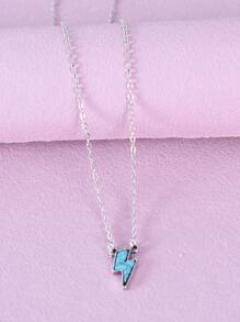 波西米亞鋅合金綠松石色閃電吊墜項鍊適合女士日常裝飾 - 銀色 - 查看 4