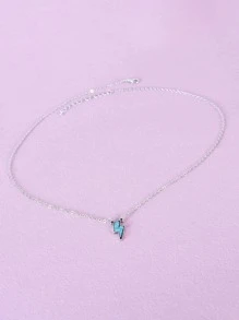 波西米亞鋅合金綠松石色閃電吊墜項鍊適合女士日常裝飾 - 銀色 - 查看 2