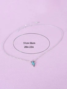 波西米亞鋅合金綠松石色閃電吊墜項鍊適合女士日常裝飾 - 銀色 - 查看 3