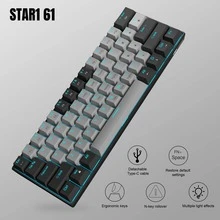 60% Mechanical Keyboard, 61Keys Gaming Keyboard with Blue/Red Switches and Sea Blue Backlit Small Compact 60 PercentMechanical Keyboard Portable for Laptop Windows Computer and Gamer - 黑色 - 查看 3