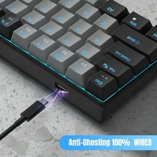 60% Mechanical Keyboard, 61Keys Gaming Keyboard with Blue/Red Switches and Sea Blue Backlit Small Compact 60 PercentMechanical Keyboard Portable for Laptop Windows Computer and Gamer - 黑色 - 查看 5