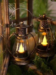 1pc Retro LED Kerosene Lamp Night Light, Table Lamp, Bedside Light, Decorative Atmosphere Light, Outdoor Camping Camping Light, Home Decor, Bedroom Decor, Wedding Decor, party Decor - Yellow - View 2